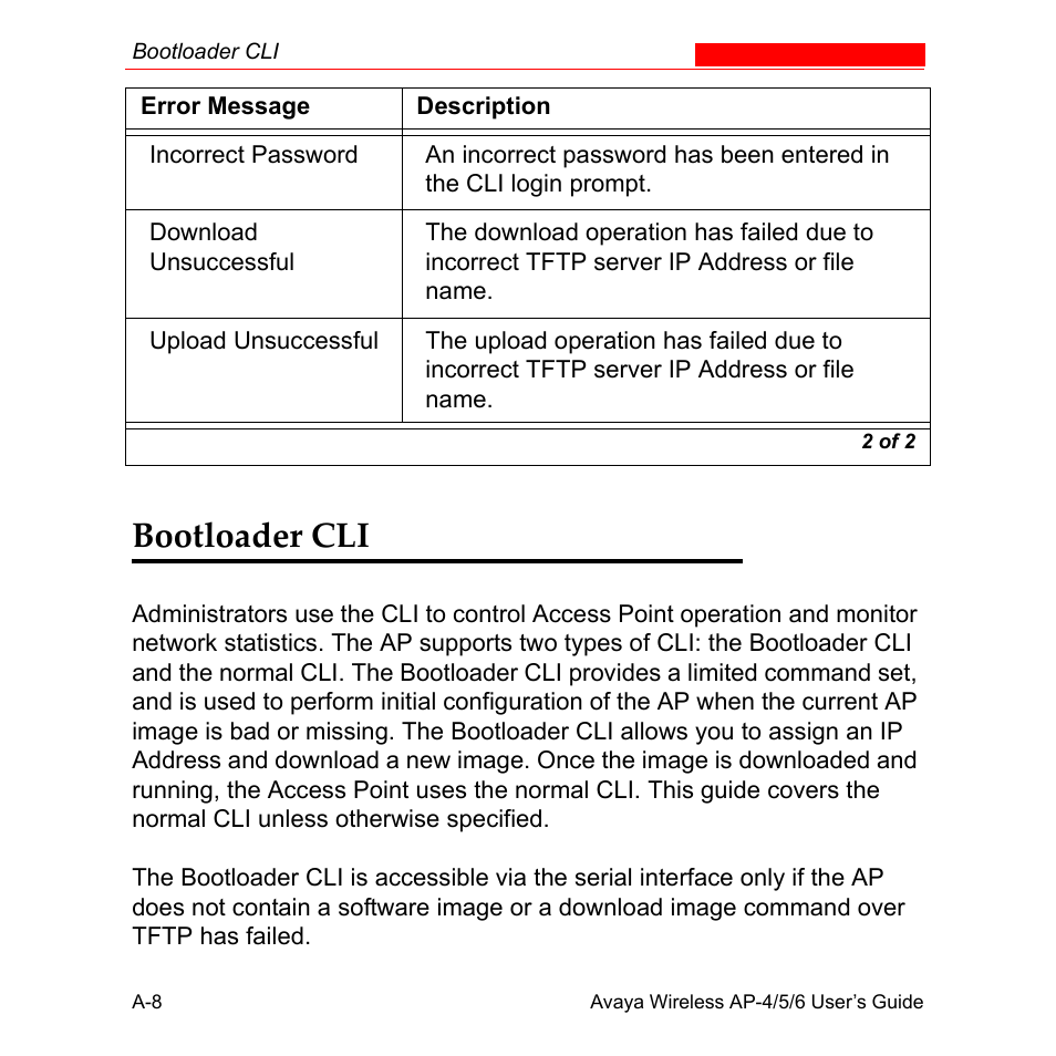 Bootloader cli | Avaya AP-6 User Manual | Page 354 / 502