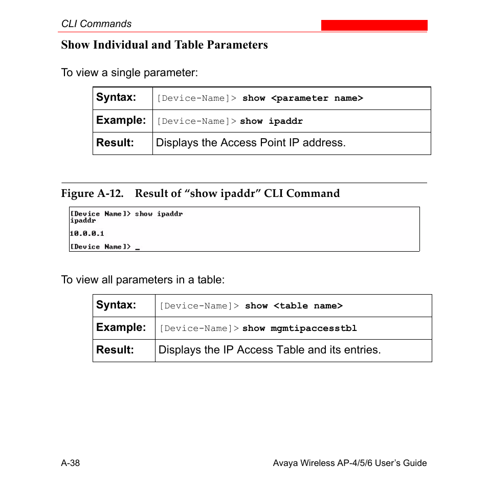 Show individual and table parameters | Avaya AP-6 User Manual | Page 384 / 502
