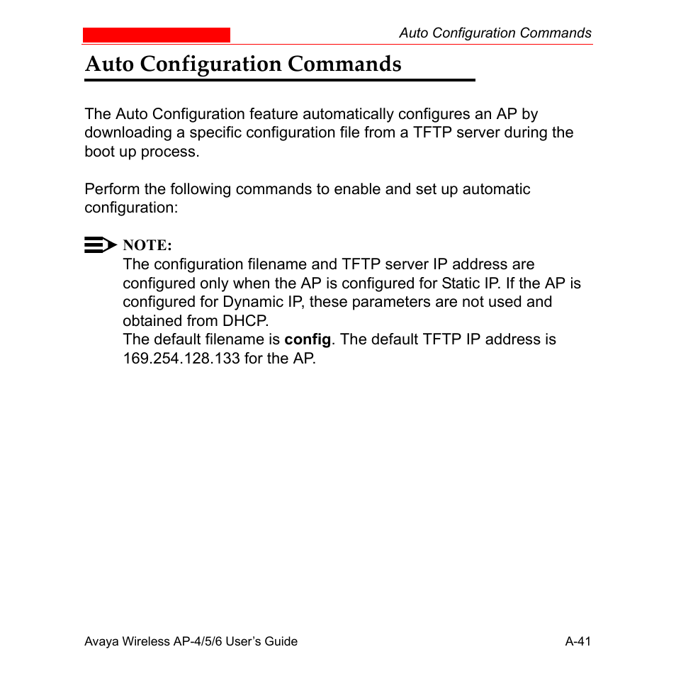 Auto configuration commands | Avaya AP-6 User Manual | Page 387 / 502