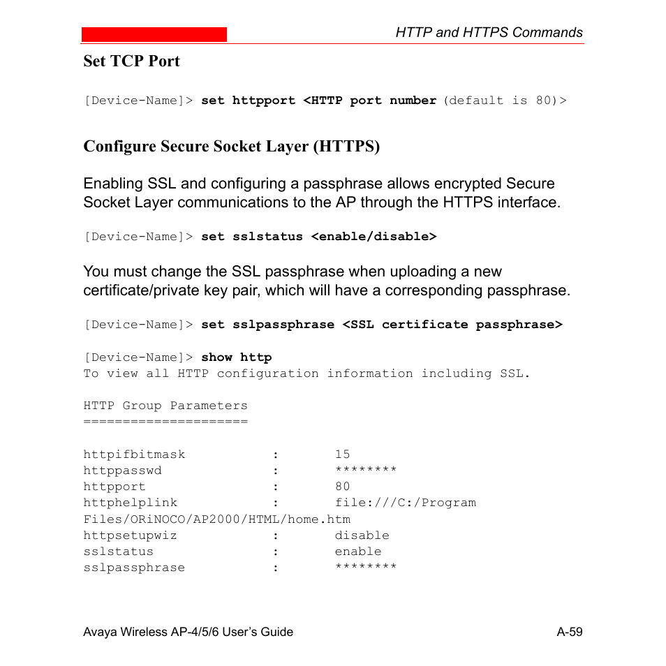 Set tcp port | Avaya AP-6 User Manual | Page 405 / 502