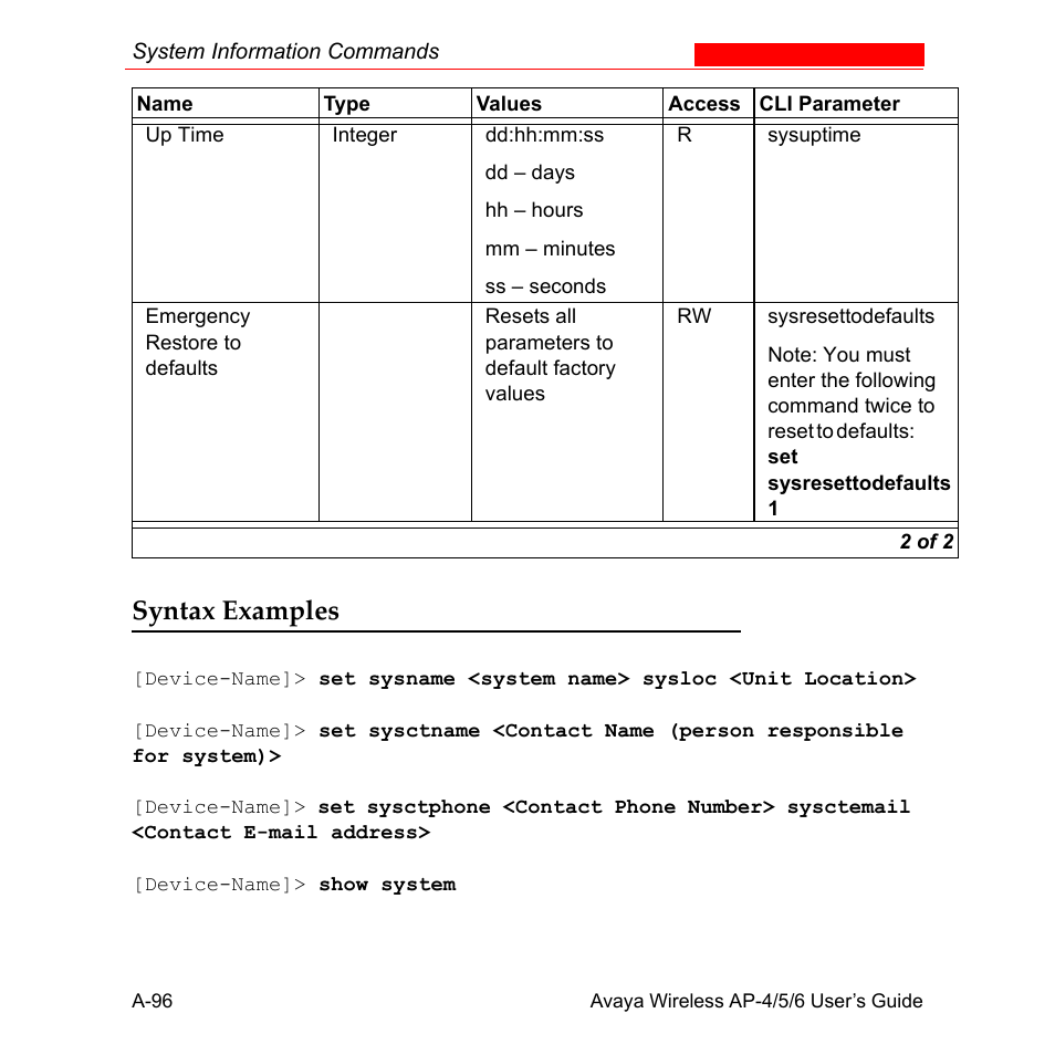 Syntax examples | Avaya AP-6 User Manual | Page 442 / 502