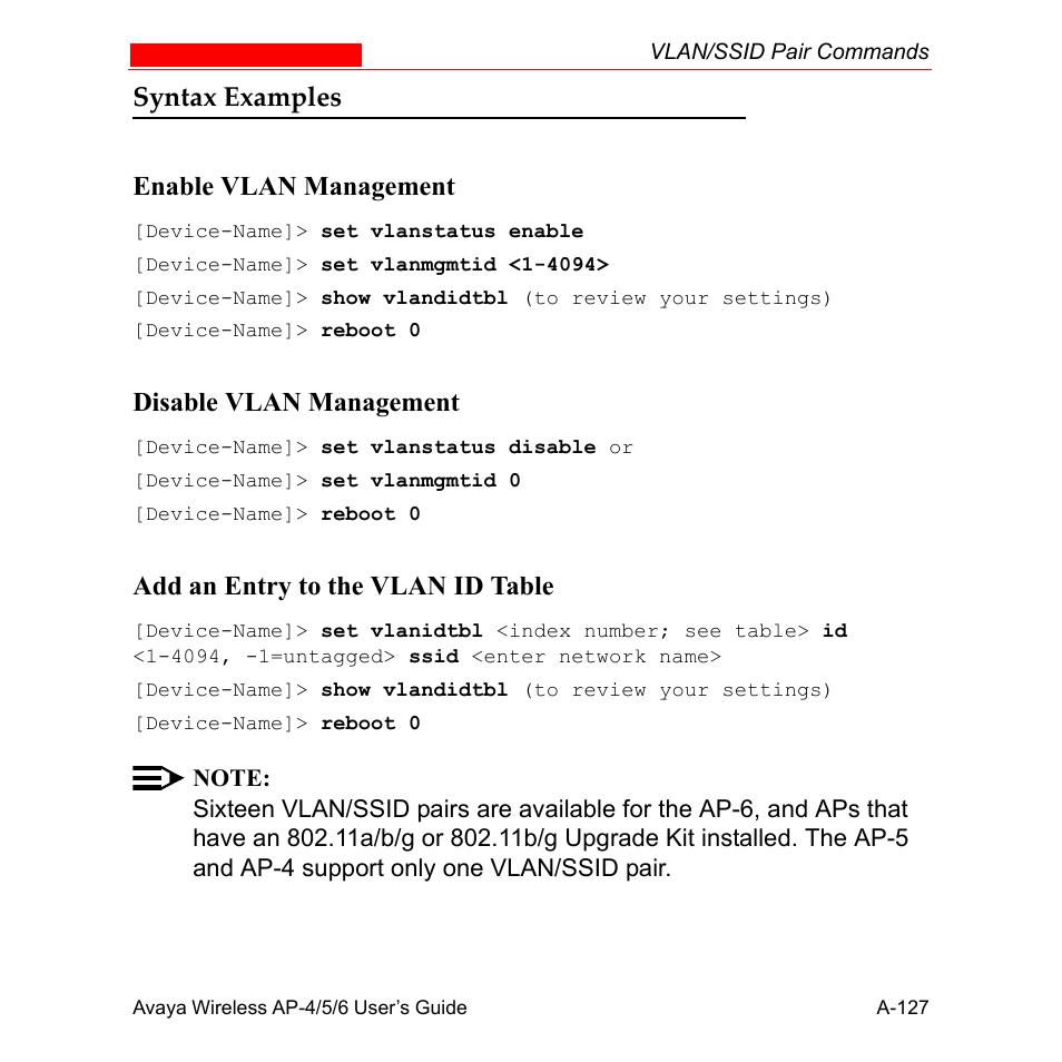 Syntax examples | Avaya AP-6 User Manual | Page 473 / 502