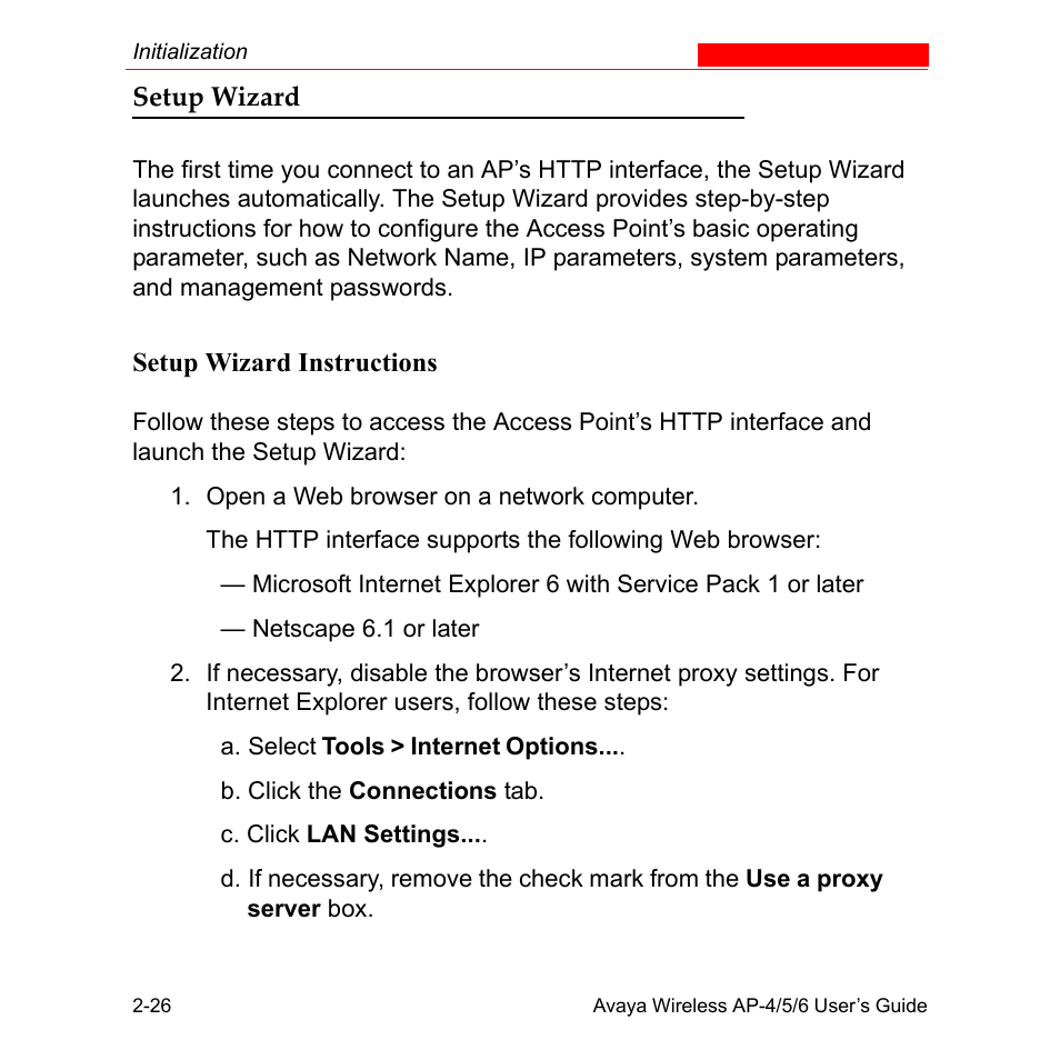 Setup wizard, Setup wizard -26 | Avaya AP-6 User Manual | Page 56 / 502