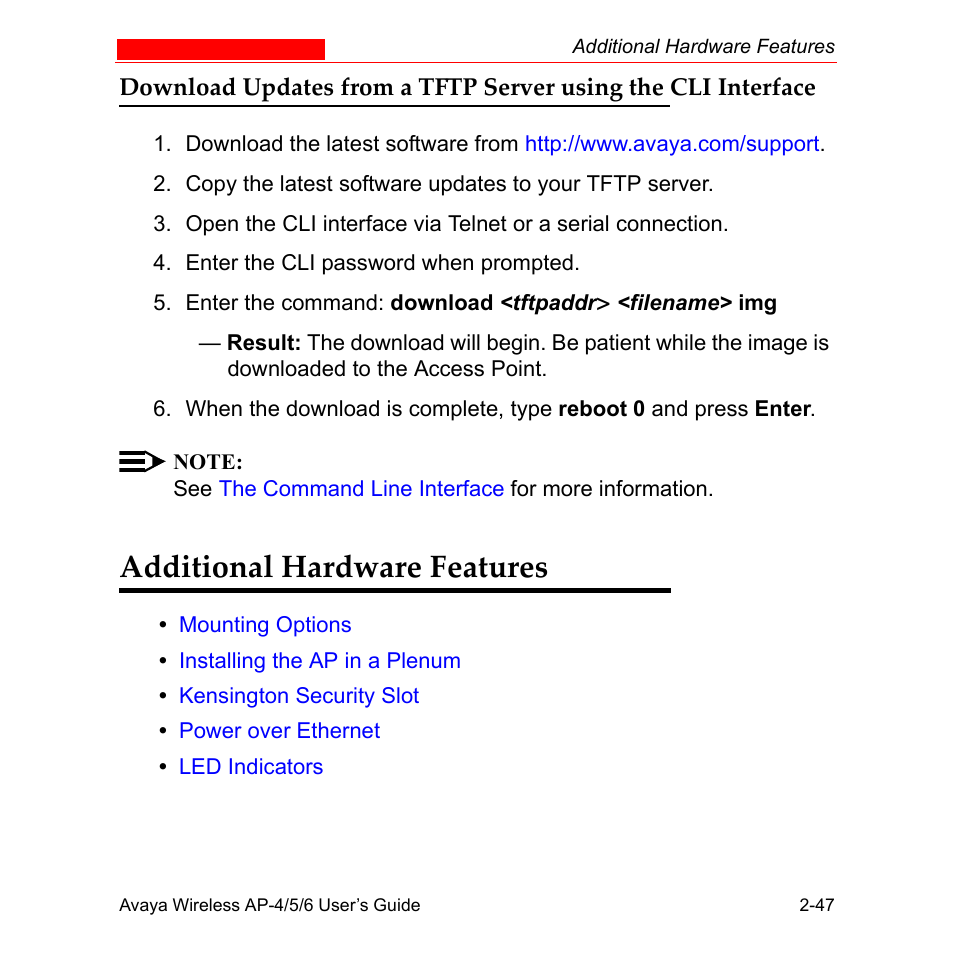 Additional hardware features, Additional hardware features -47 | Avaya AP-6 User Manual | Page 77 / 502