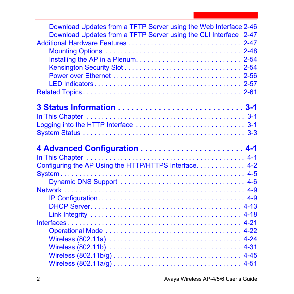 3 status information -1, 4 advanced configuration -1 | Avaya AP-6 User Manual | Page 8 / 502