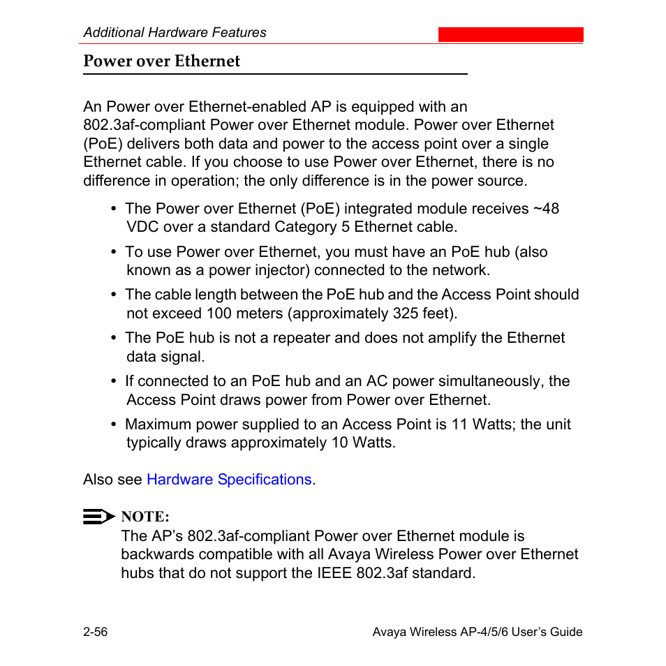 Power over ethernet, Power over ethernet -56 | Avaya AP-6 User Manual | Page 86 / 502