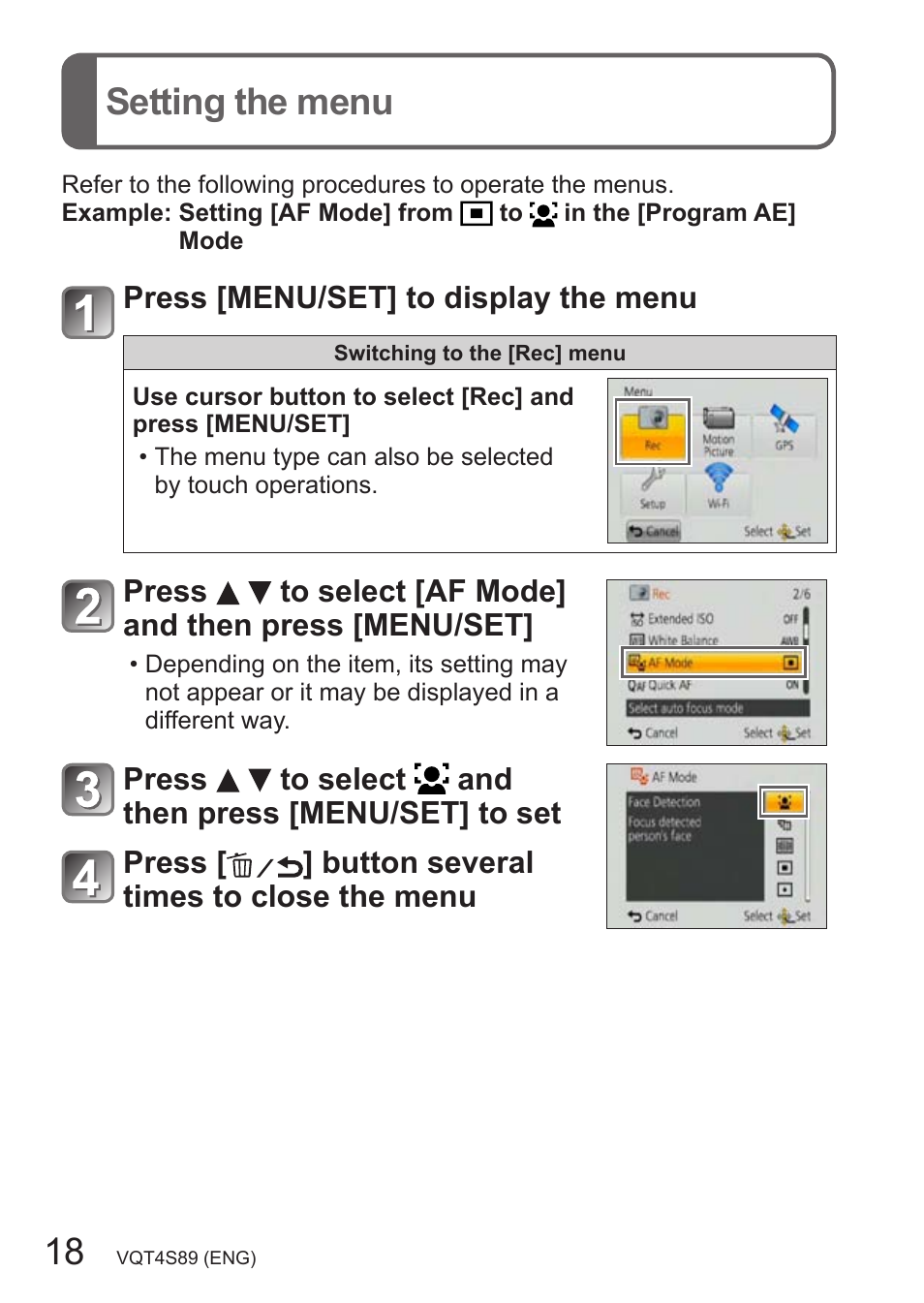 Setting the menu | Panasonic DMC-ZS30K User Manual | Page 18 / 43