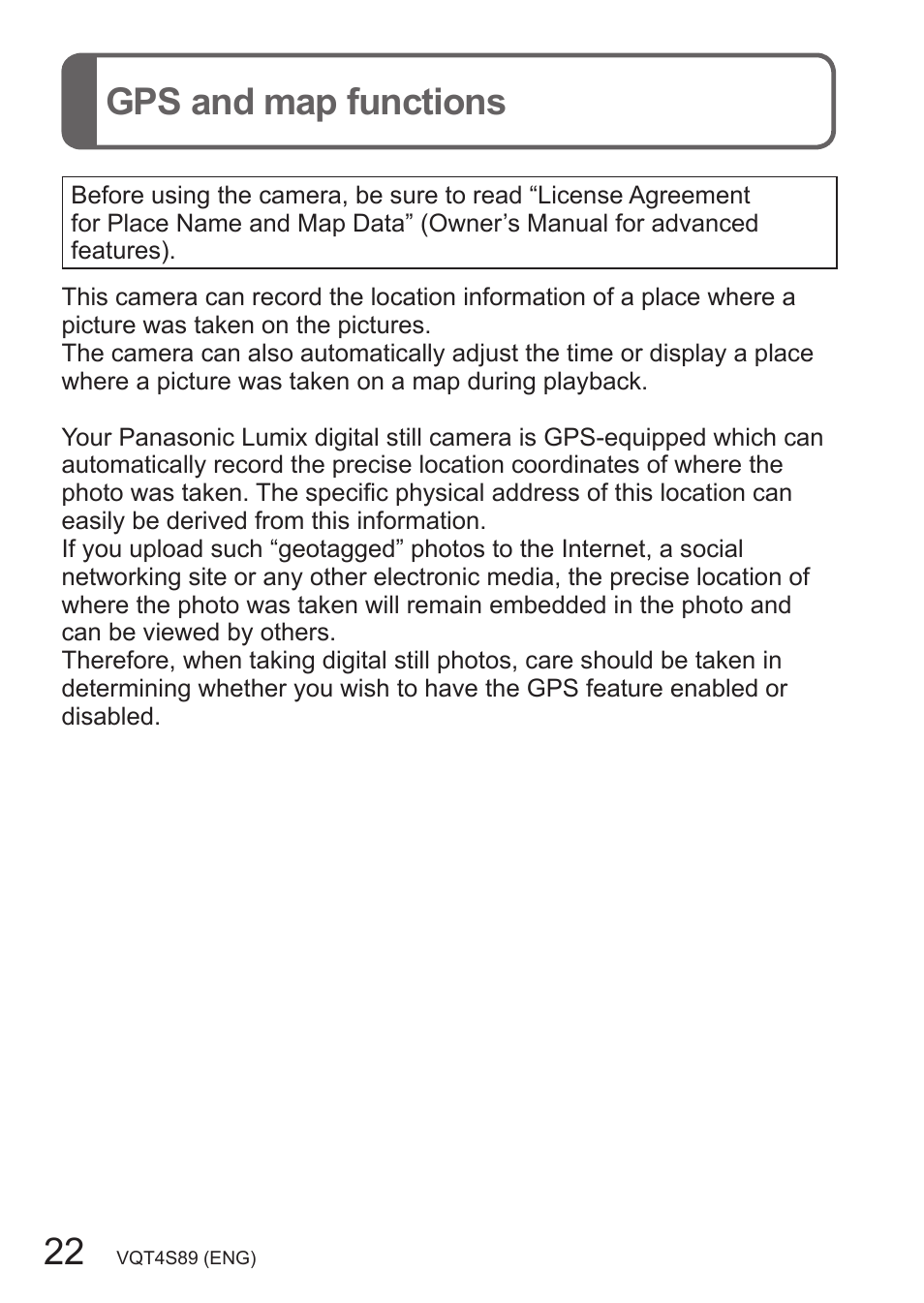 Gps and map functions | Panasonic DMC-ZS30K User Manual | Page 22 / 43