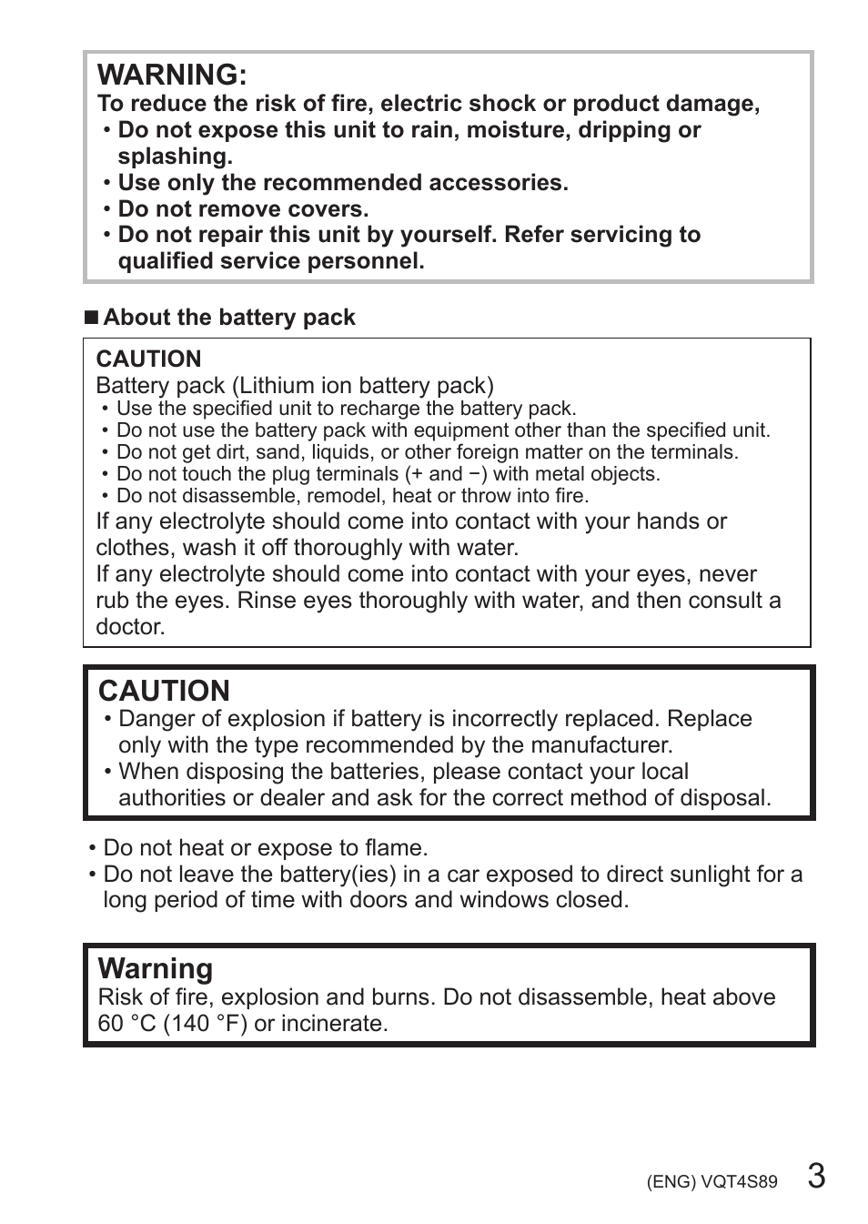 Warning, Caution | Panasonic DMC-ZS30K User Manual | Page 3 / 43