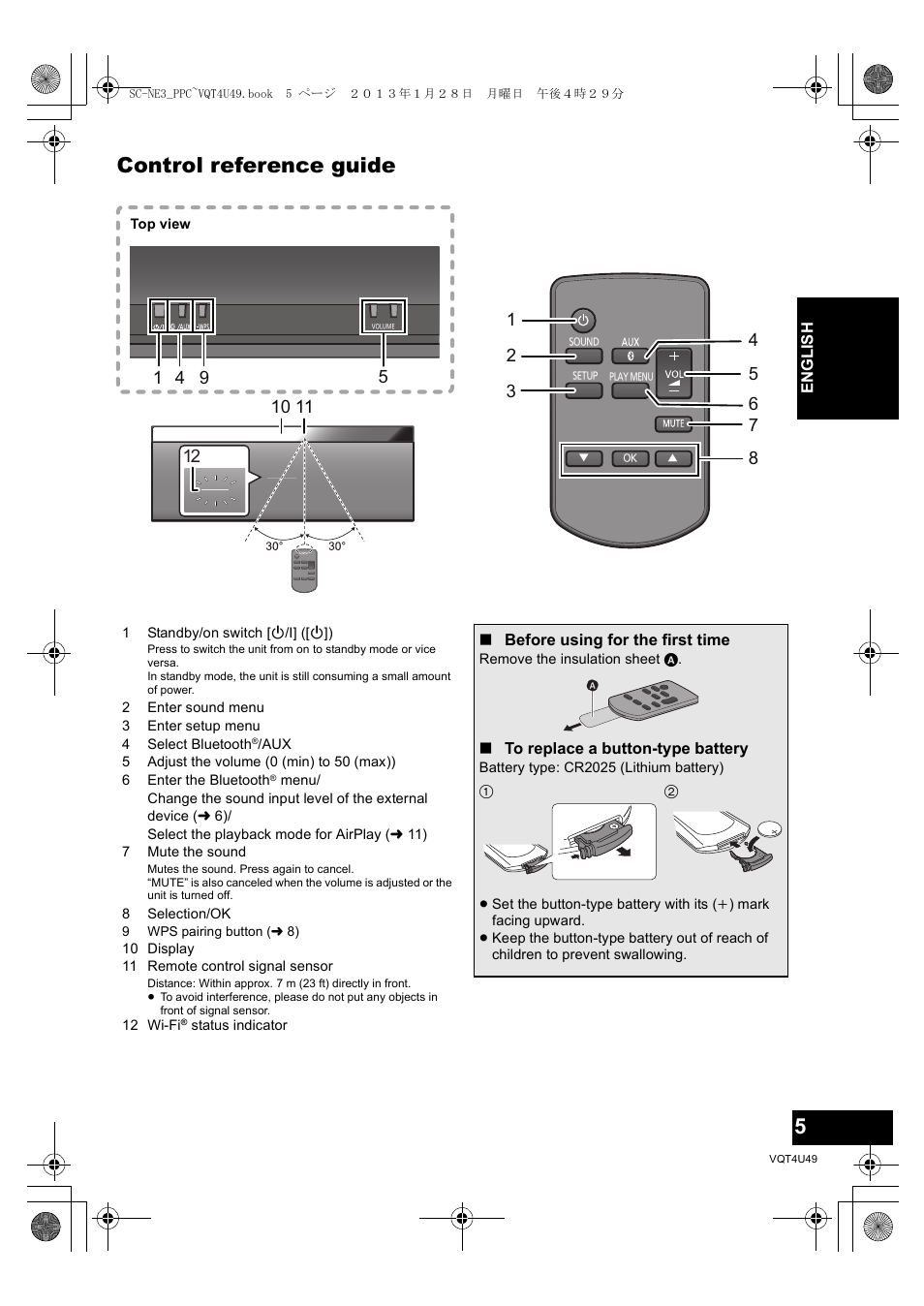 Control reference guide | Panasonic SC-NE3 User Manual | Page 5 / 24