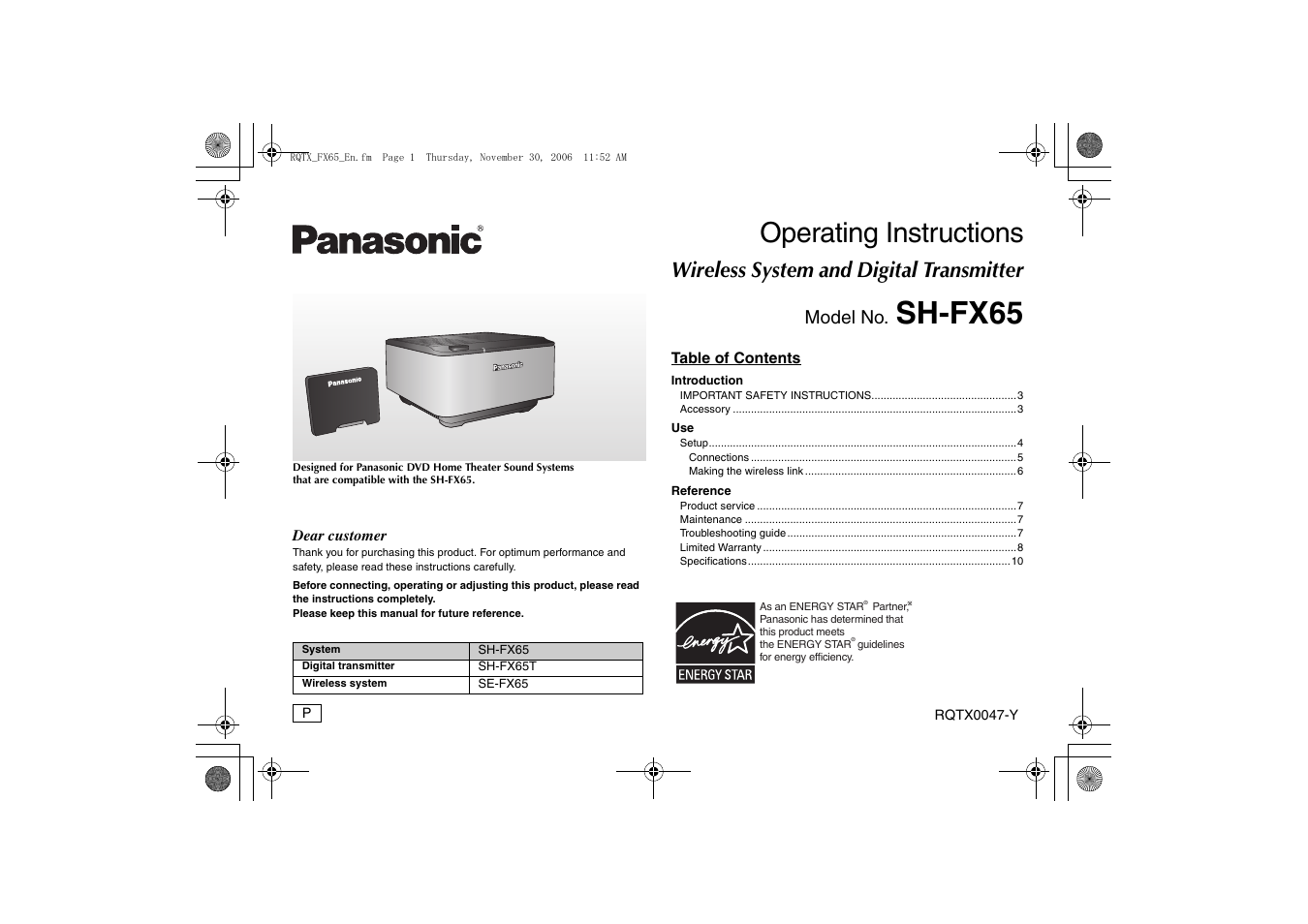 Panasonic SH-FX65 User Manual | 12 pages