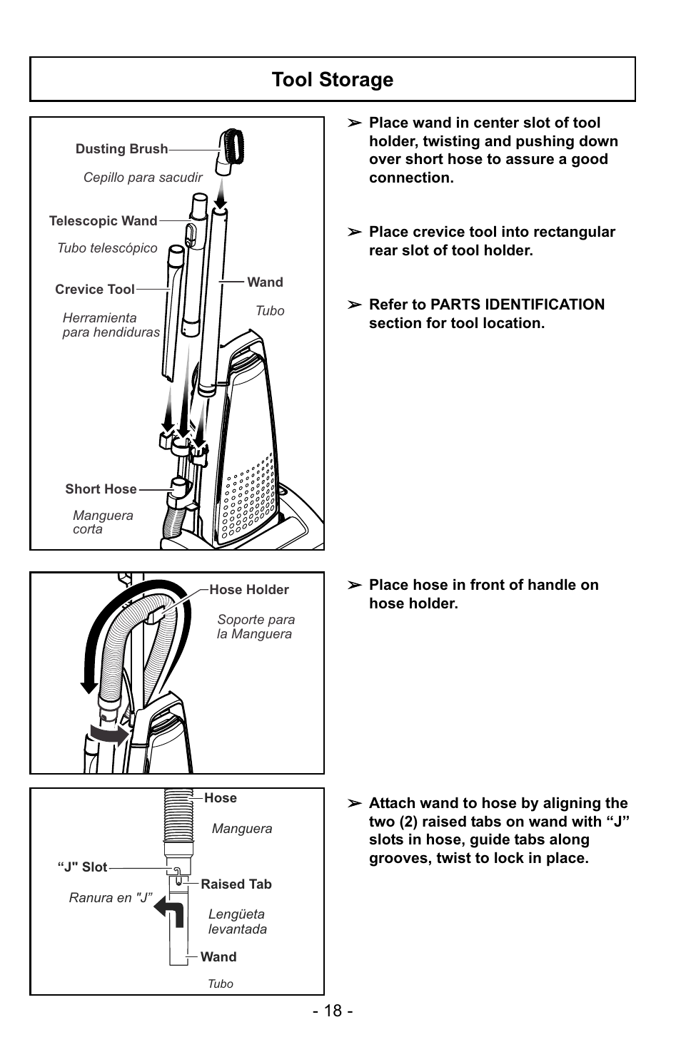 Tool storage | Panasonic MC-UG729 User Manual | Page 18 / 64