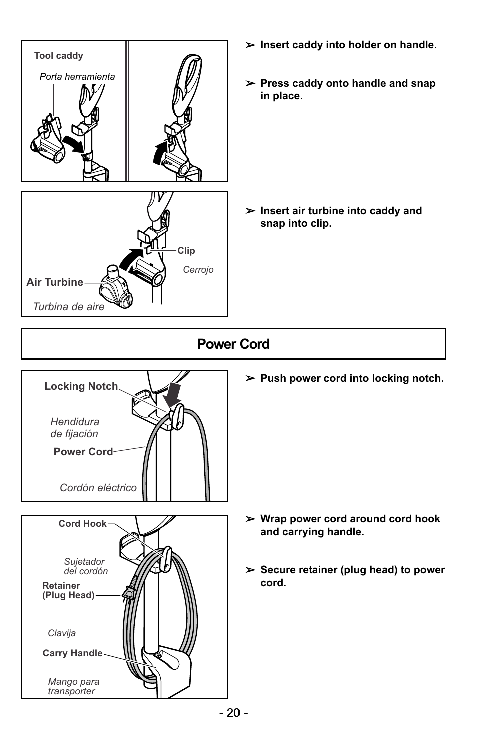 Power cord | Panasonic MC-UG729 User Manual | Page 20 / 64