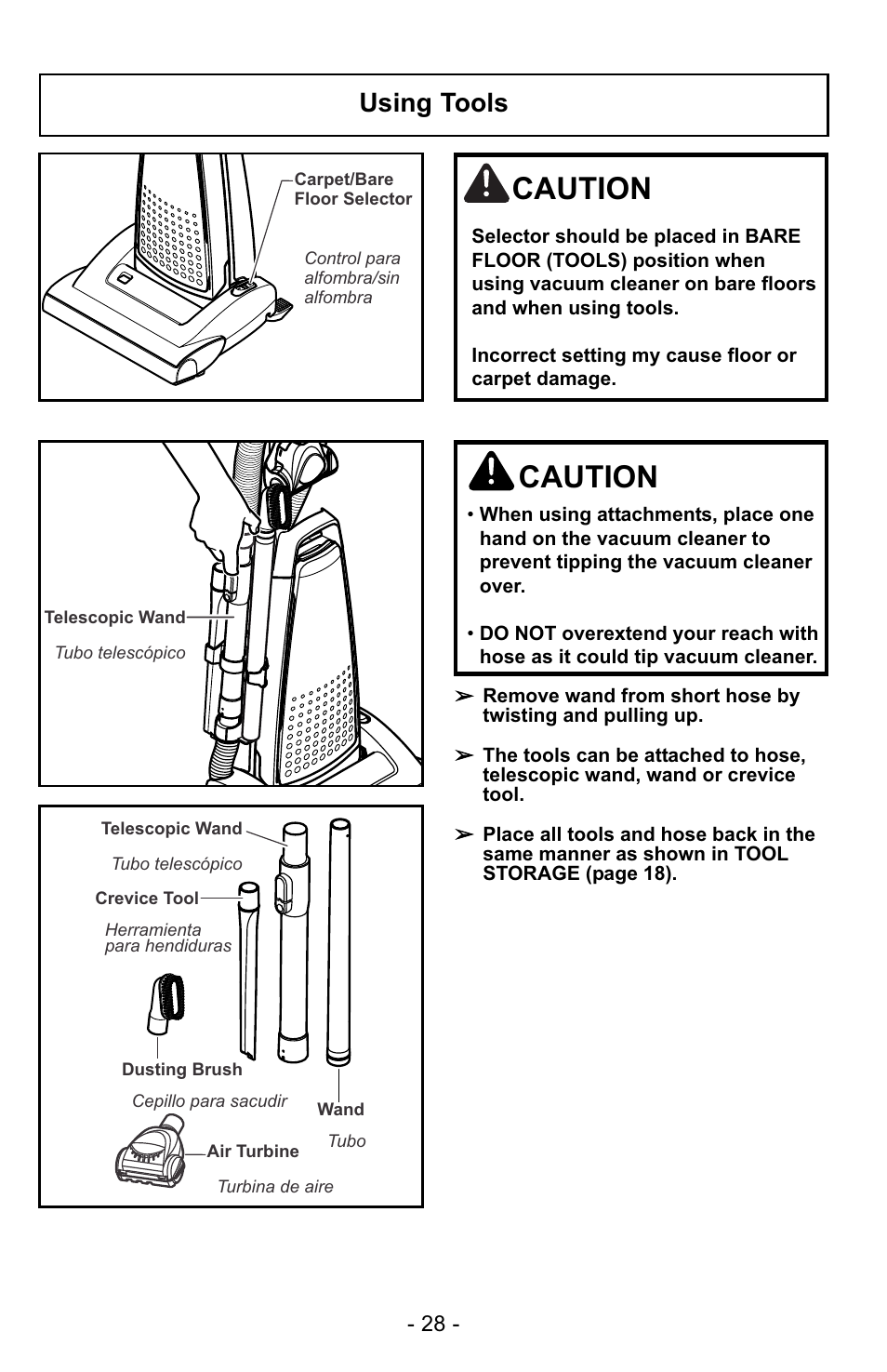 Caution, Using tools | Panasonic MC-UG729 User Manual | Page 28 / 64