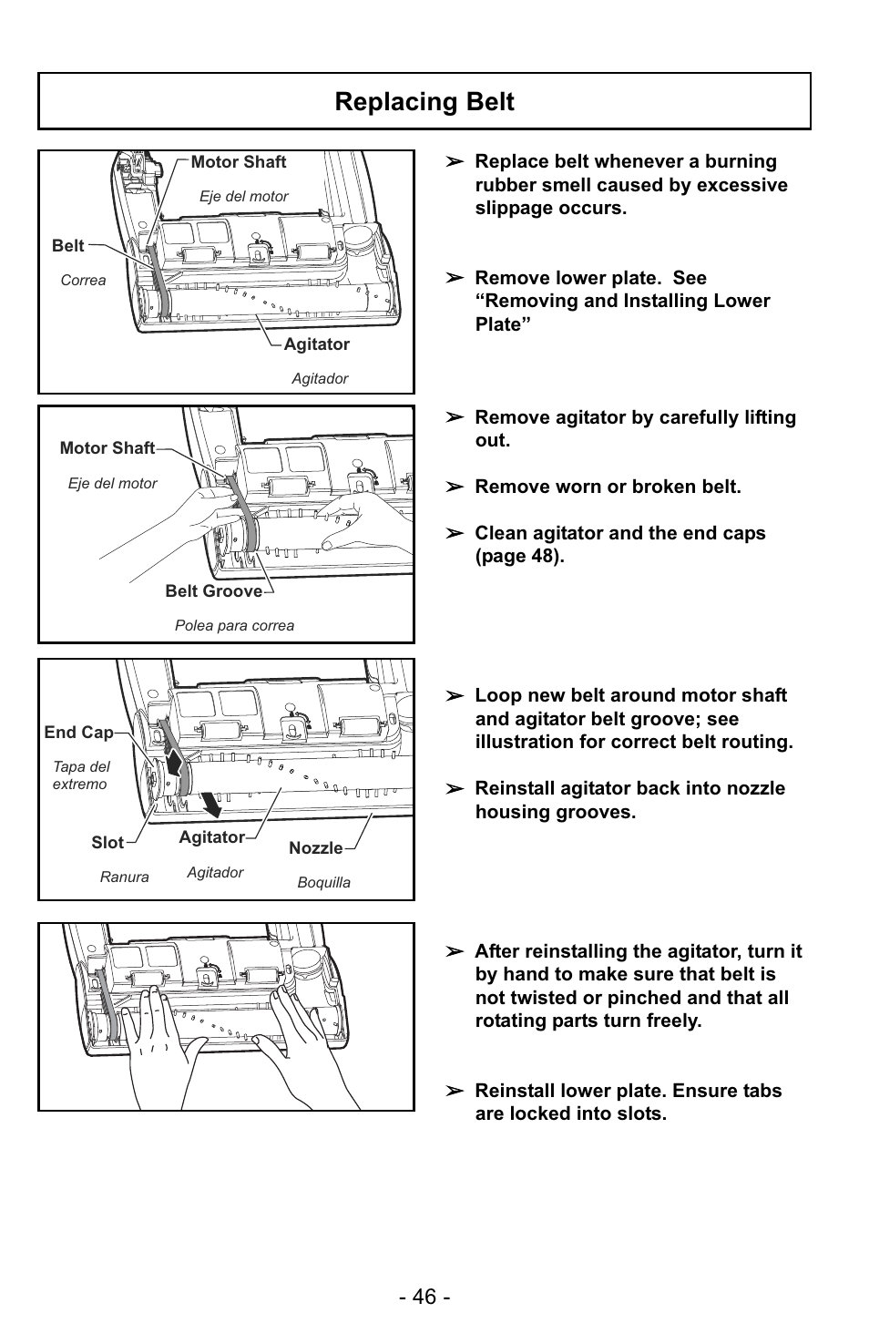 Replacing belt | Panasonic MC-UG729 User Manual | Page 46 / 64