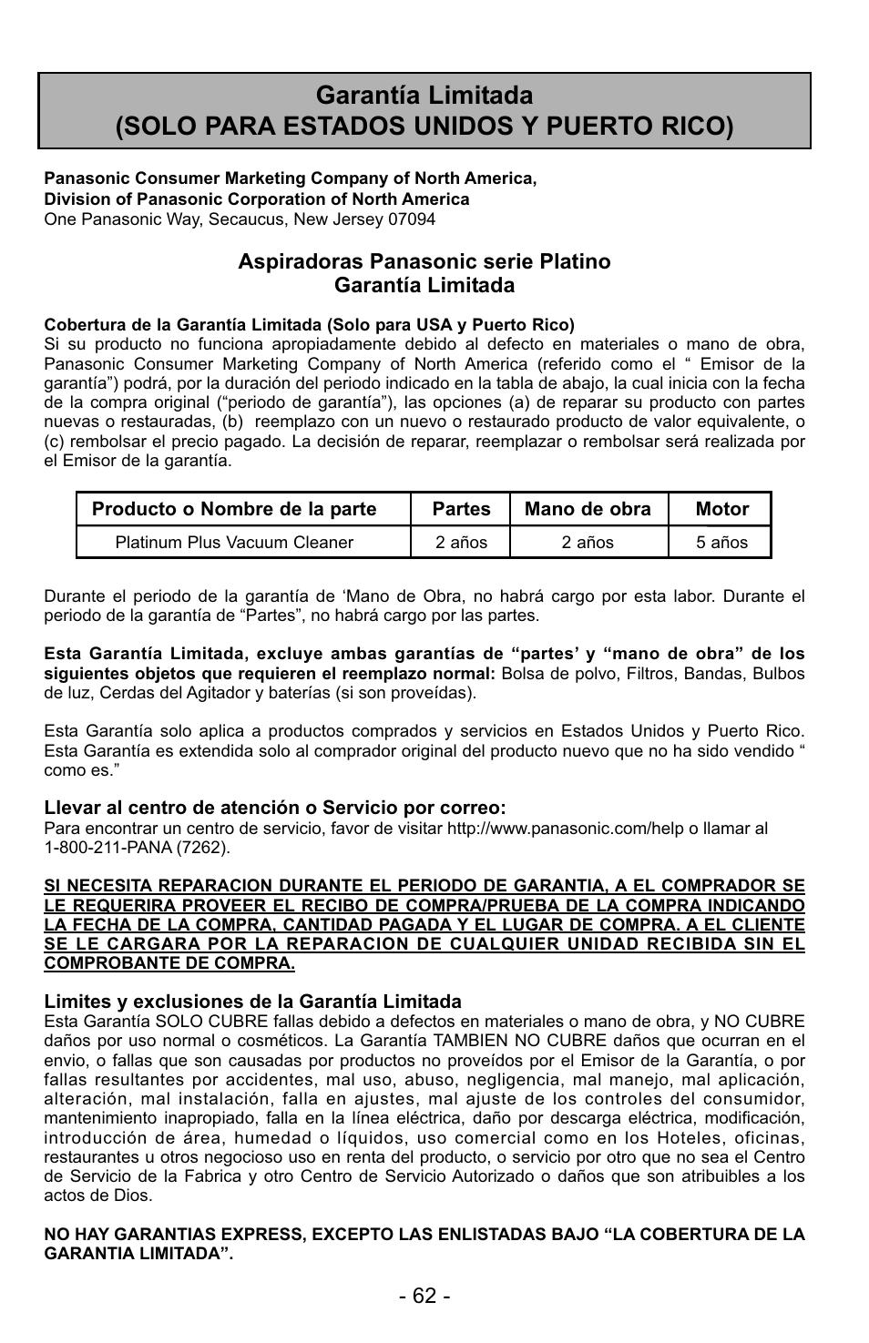 Panasonic MC-UG729 User Manual | Page 62 / 64