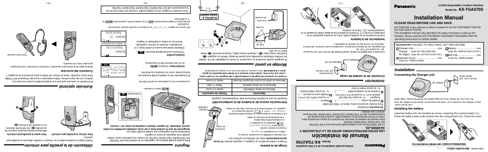 Panasonic KX-TGA270S User Manual | 10 pages