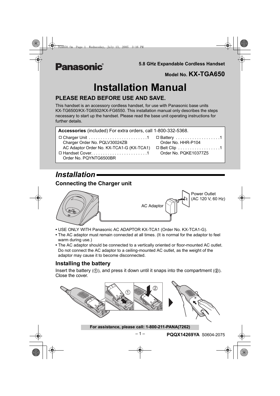 Panasonic KX-TGA650B User Manual | 12 pages