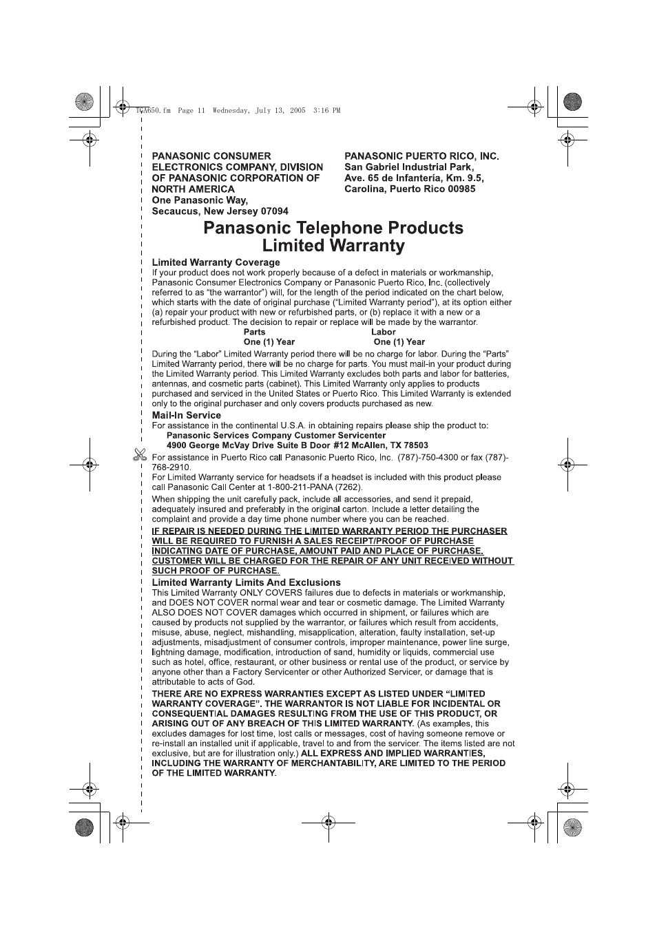 Panasonic KX-TGA650B User Manual | Page 11 / 12