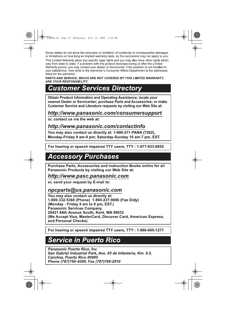 Panasonic KX-TGA650B User Manual | Page 12 / 12