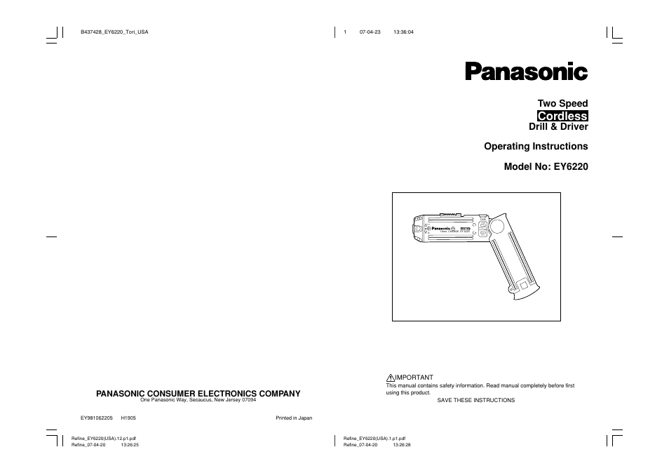 Panasonic EY6220N User Manual | 6 pages