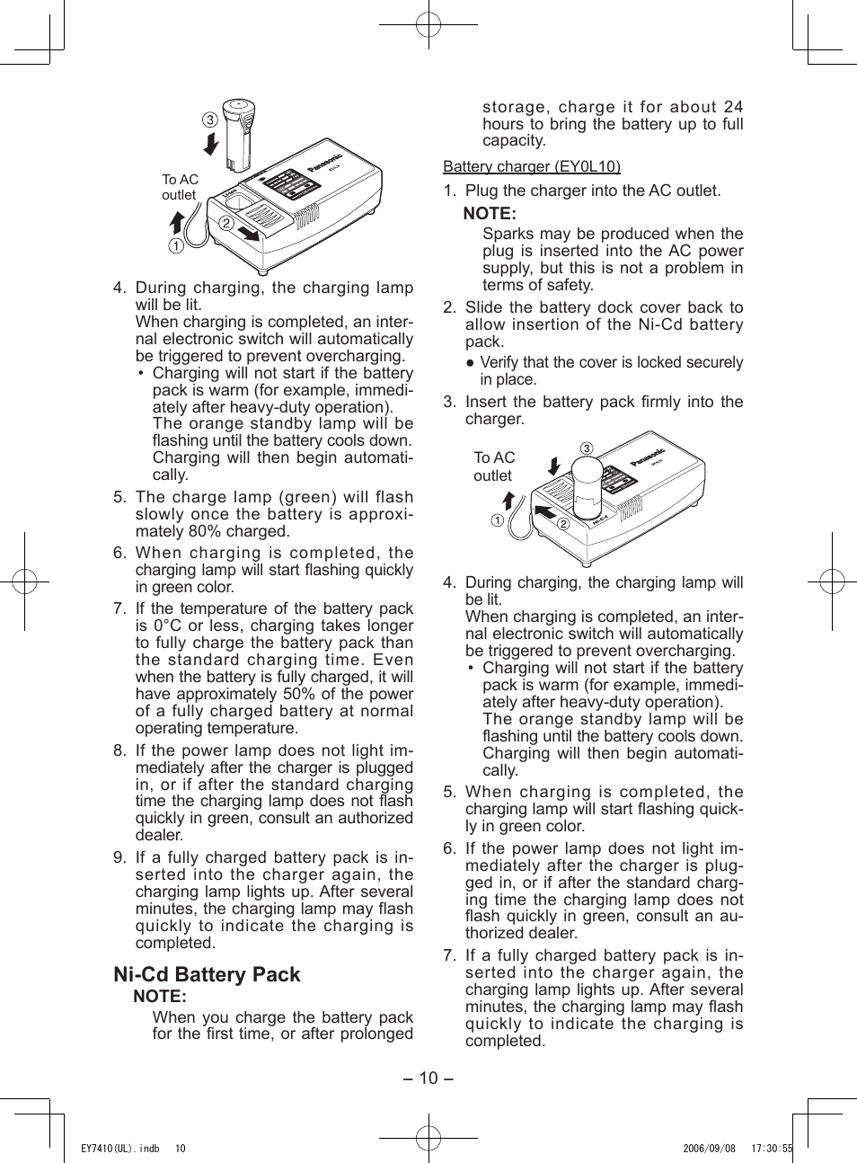 Ni­cd battery pack | Panasonic EY7410LA1C User Manual | Page 10 / 36