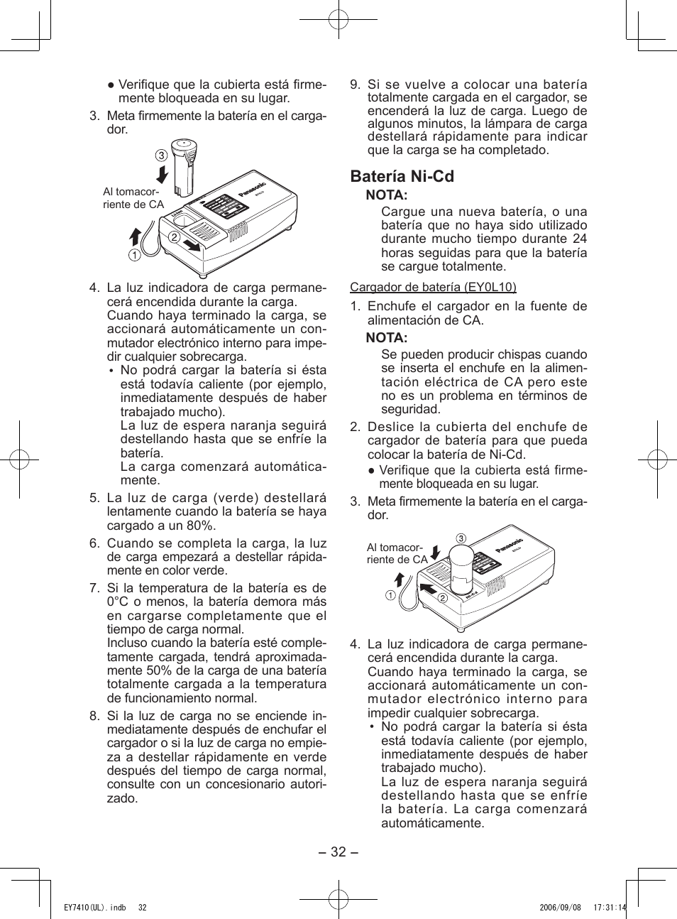 Batería ni­cd | Panasonic EY7410LA1C User Manual | Page 32 / 36