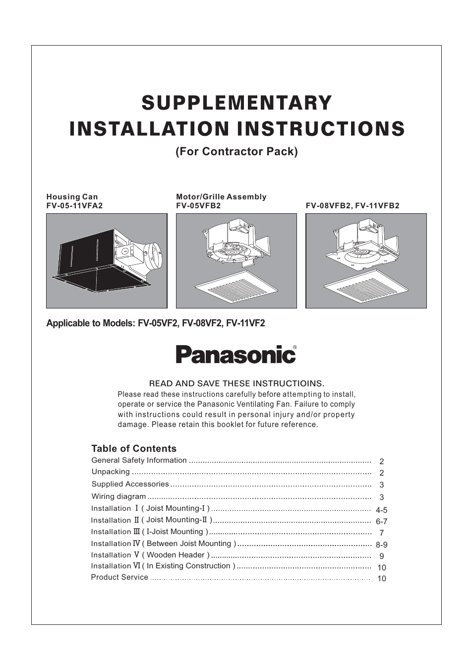 Panasonic FV-08VF2 User Manual | 11 pages