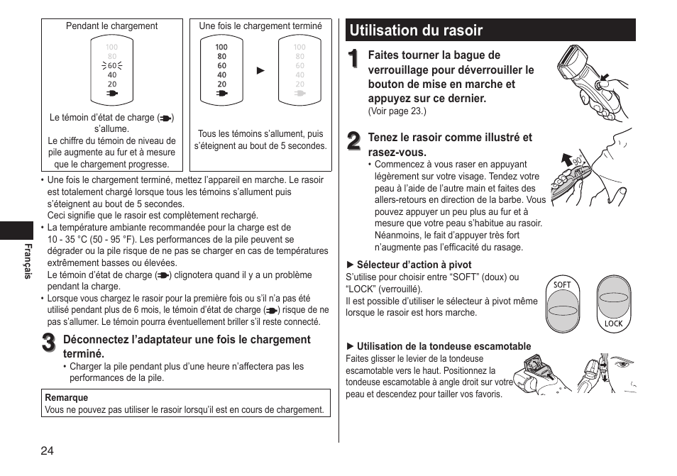 Utilisation du rasoir, Utilisationdurasoir | Panasonic ES-LT33-S User Manual | Page 24 / 44