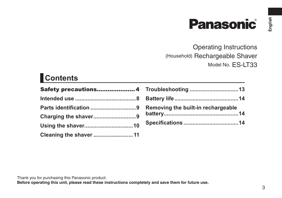 Panasonic ES-LT33-S User Manual | Page 3 / 44