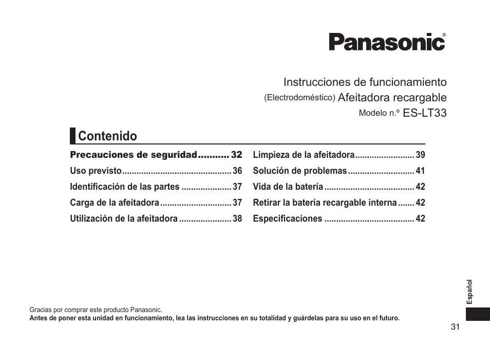 Panasonic ES-LT33-S User Manual | Page 31 / 44