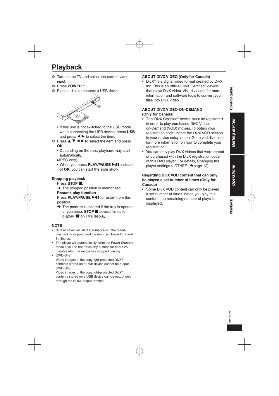 Playback | Panasonic DVD-S48 User Manual | Page 9 / 16