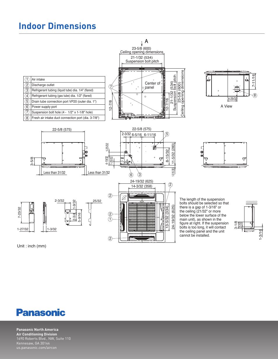 Indoor dimensions, Dimensional da ta | Panasonic KE18NB4U User Manual | Page 2 / 2