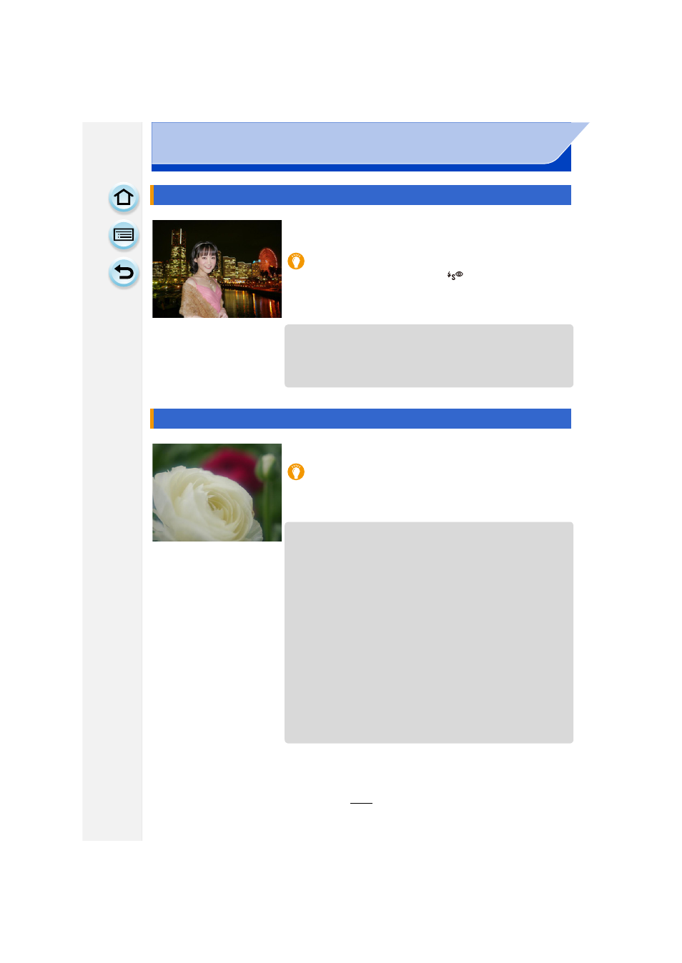Clear night portrait, Soft image of a flower, Clear night portrait] • [soft image of a flower | Panasonic DMC-GF6KK User Manual | Page 105 / 334