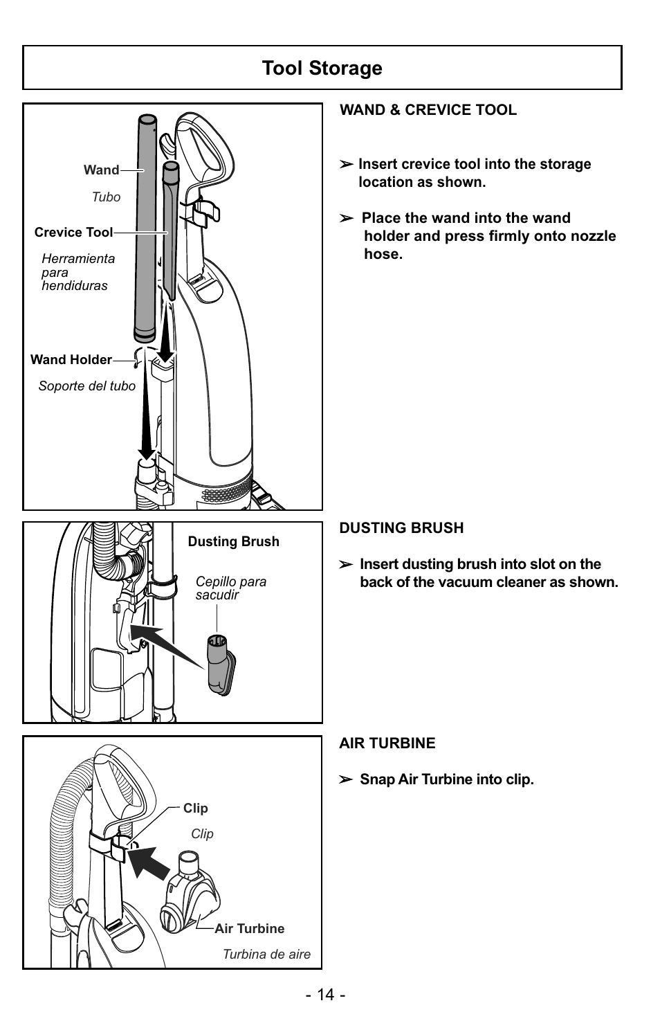 Tool storage | Panasonic MC-UG327 User Manual | Page 14 / 64