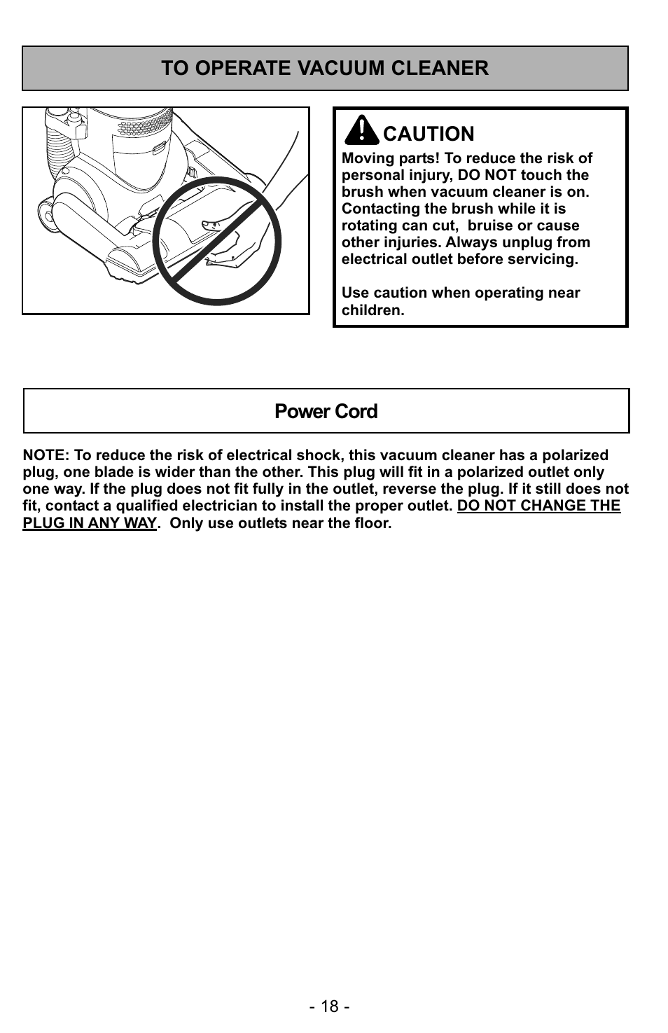To operate vacuum cleaner, Power cord | Panasonic MC-UG327 User Manual | Page 18 / 64