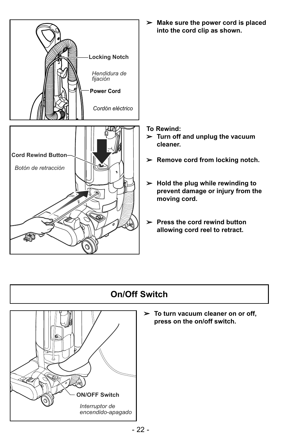 On/off switch | Panasonic MC-UG327 User Manual | Page 22 / 64