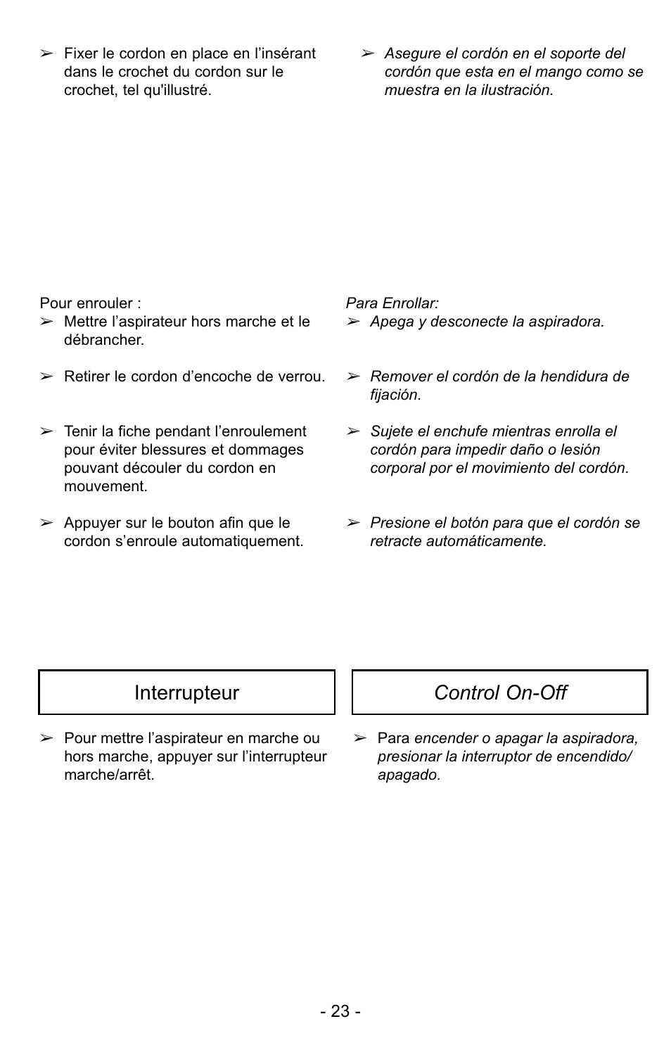 Interrupteur control on-off | Panasonic MC-UG327 User Manual | Page 23 / 64