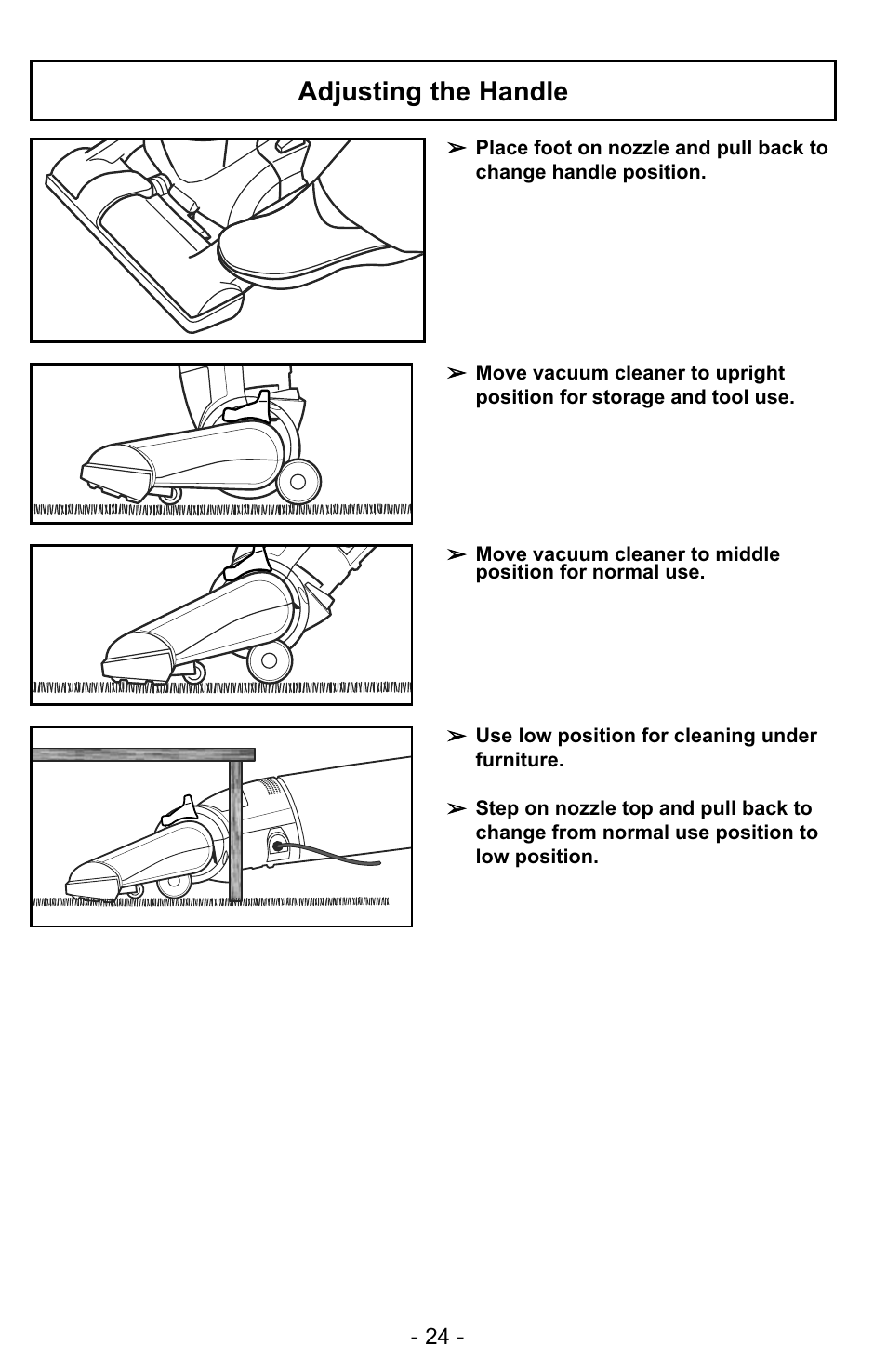 Adjusting the handle | Panasonic MC-UG327 User Manual | Page 24 / 64