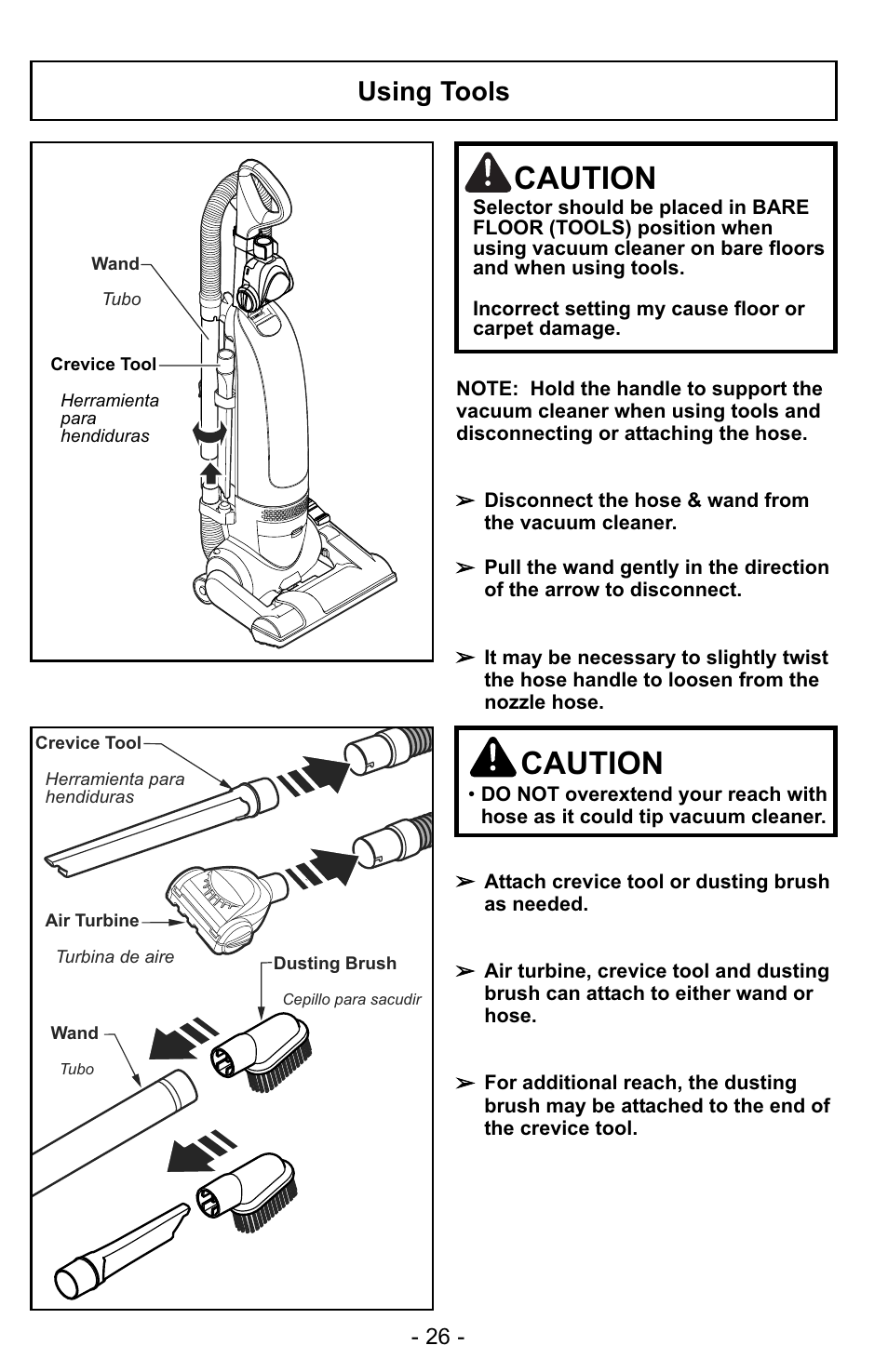 Caution, Using tools | Panasonic MC-UG327 User Manual | Page 26 / 64
