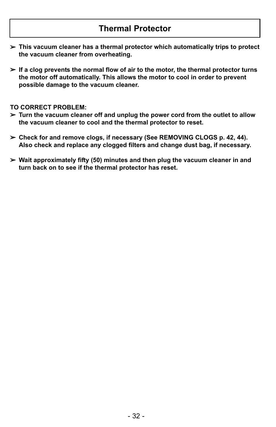 Thermal protector | Panasonic MC-UG327 User Manual | Page 32 / 64