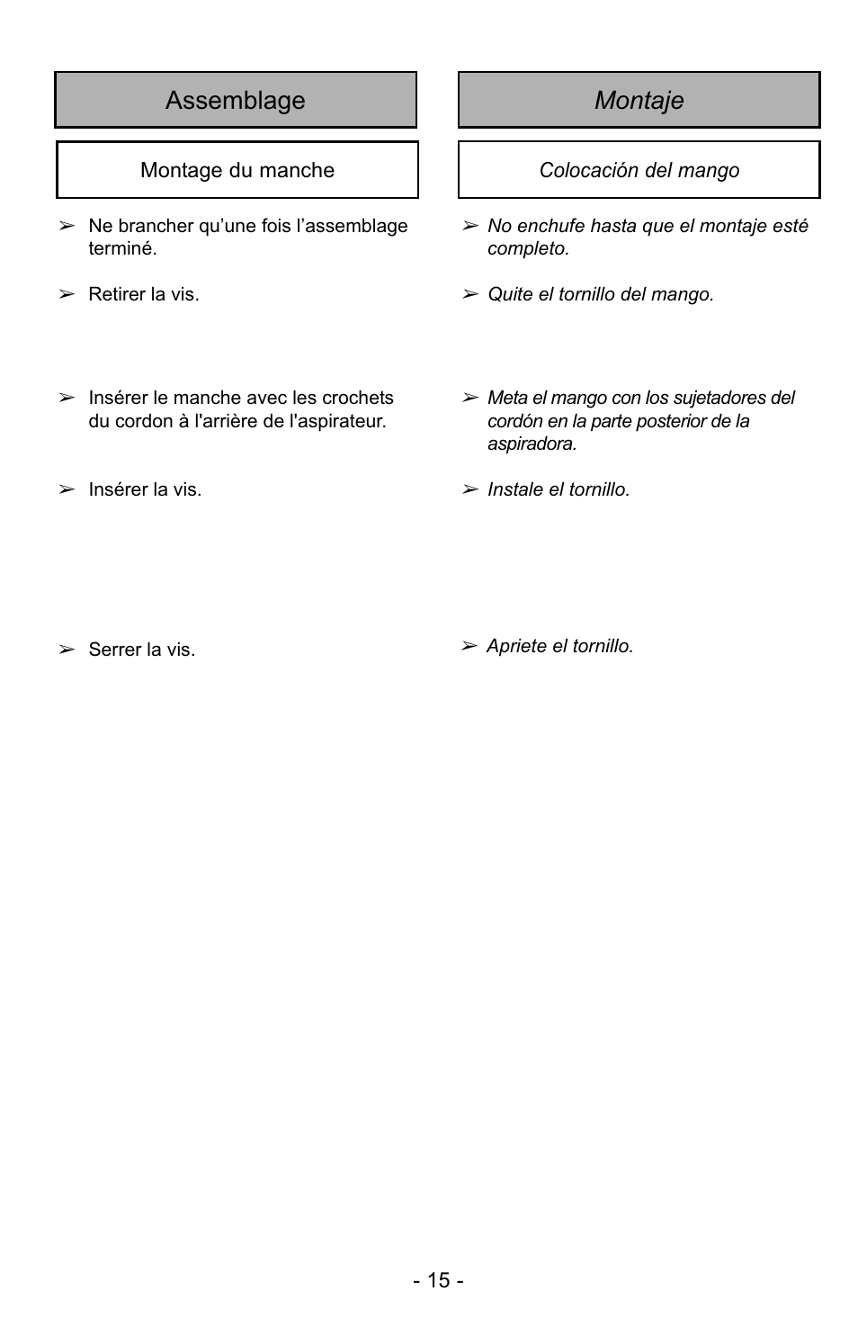 Montaje assemblage | Panasonic MC-UG725 User Manual | Page 15 / 64