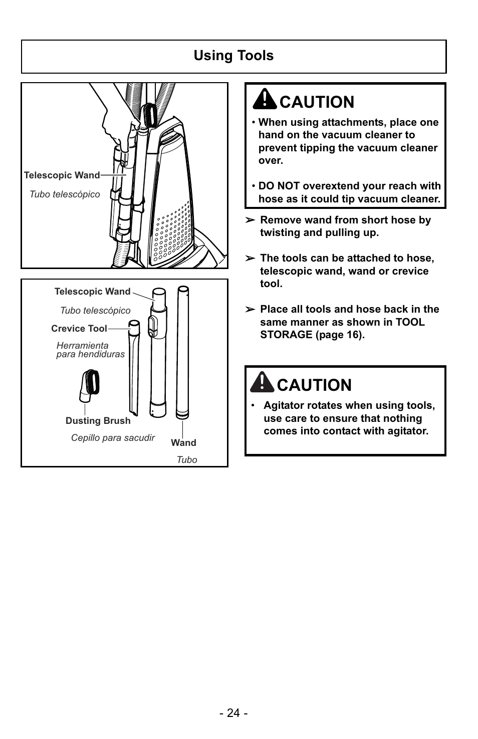 Using tools, Caution | Panasonic MC-UG725 User Manual | Page 24 / 64