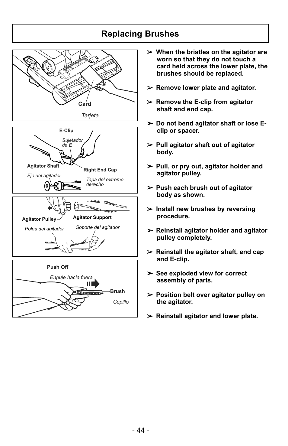 Replacing brushes | Panasonic MC-UG725 User Manual | Page 44 / 64