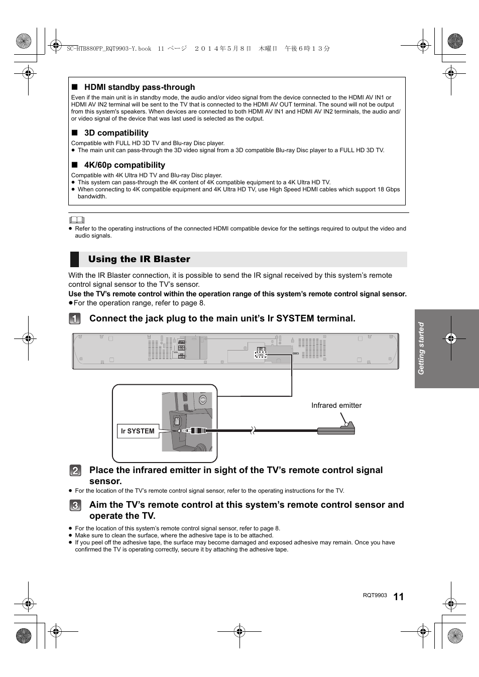 Using the ir blaster | Panasonic SC-HTB880 User Manual | Page 11 / 34