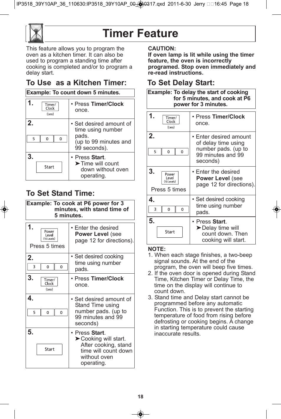 Timer feature | Panasonic NN-SA651S User Manual | Page 20 / 60