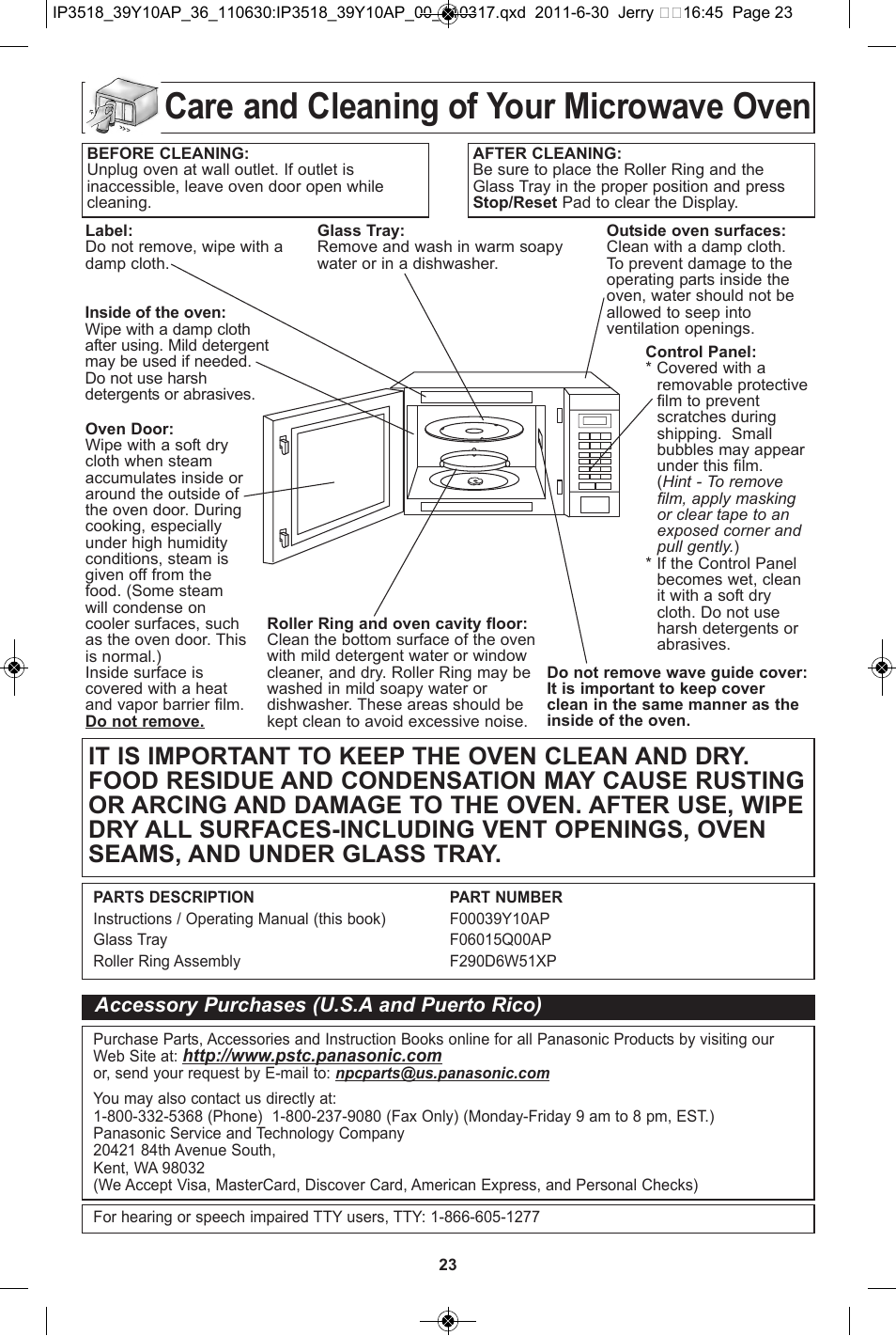 Care and cleaning of your microwave oven | Panasonic NN-SA651S User Manual | Page 25 / 60