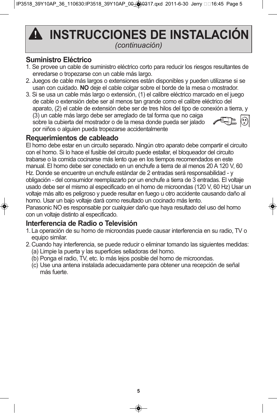 Instrucciones de instalación | Panasonic NN-SA651S User Manual | Page 37 / 60