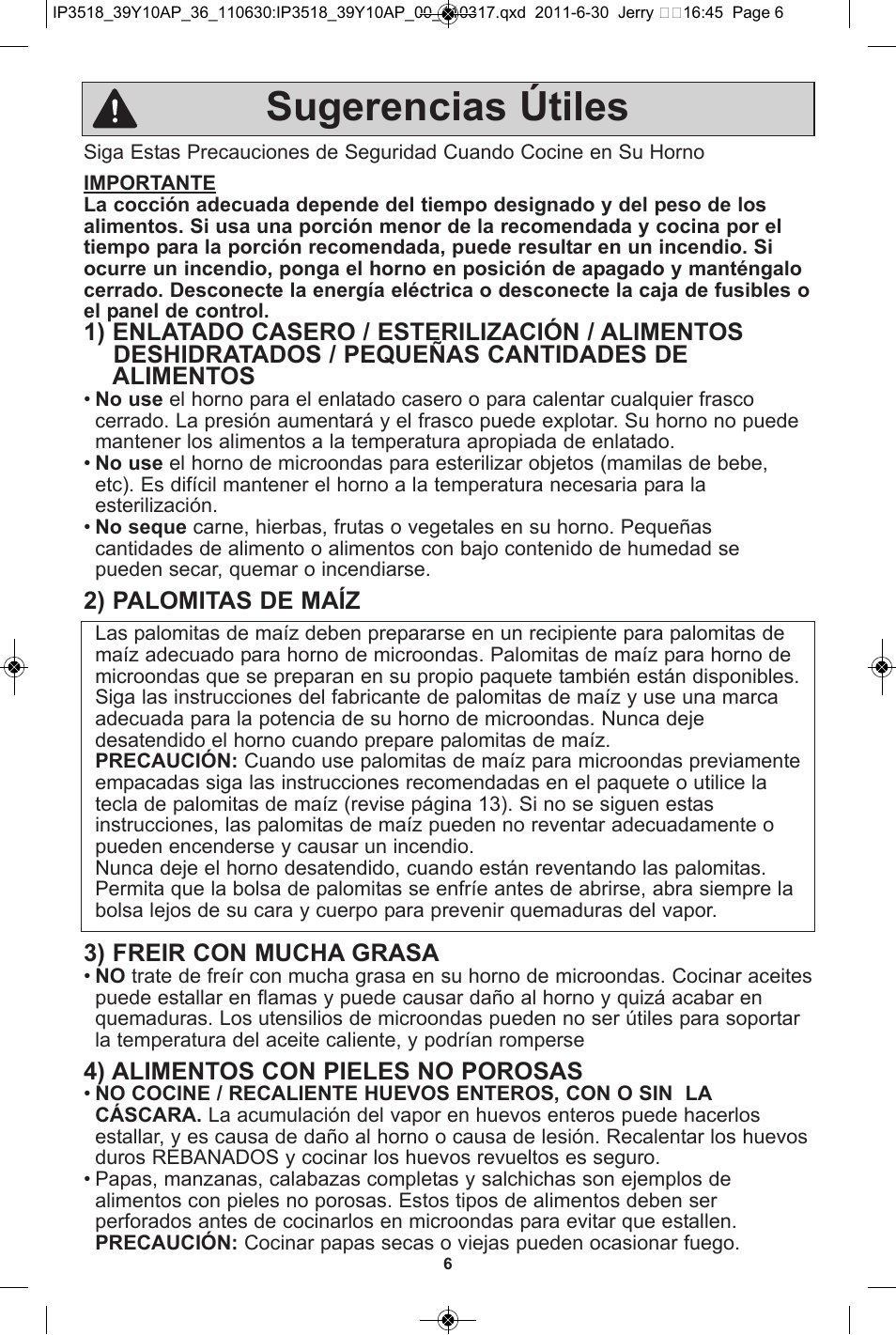 Sugerencias útiles | Panasonic NN-SA651S User Manual | Page 38 / 60