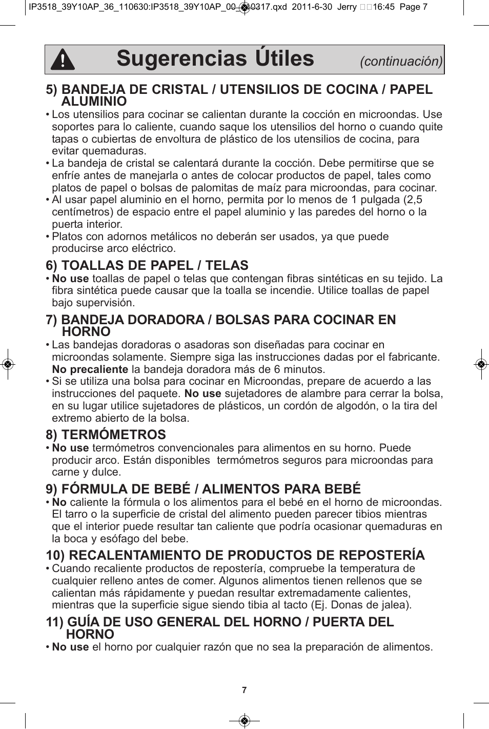 Sugerencias útiles | Panasonic NN-SA651S User Manual | Page 39 / 60